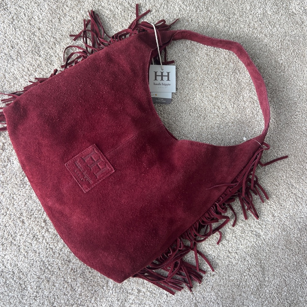 Haute Hippie Burgundy Suede Fringe Bag